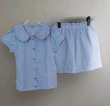  TU Girls Blue Gingham School Uniform    collared top and shorts Size 11/12 Yrs