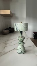 Green Elegant Genuine Marble Rechargeable LED Table Lamp Gold Detail New Heavy