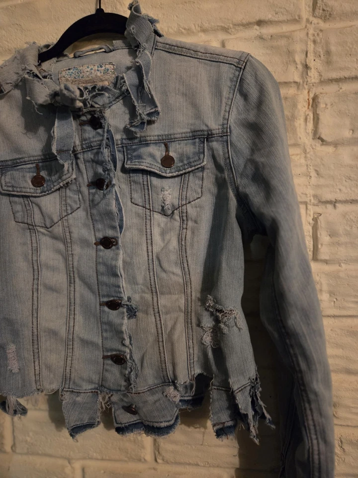 Chaqueta vaquera YMI Denim para mujer talla grande azul botón delantero desgastado Foto 3 de 4