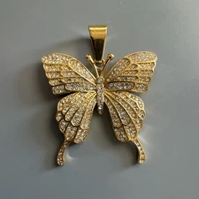 Butterfly Gold Tone Pendant Necklace Stainless Steel Gift Her Cubic Zirconia