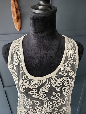 Tempo Paris Sheer Tank Top, Made In Italy, Large, Cream | eBay