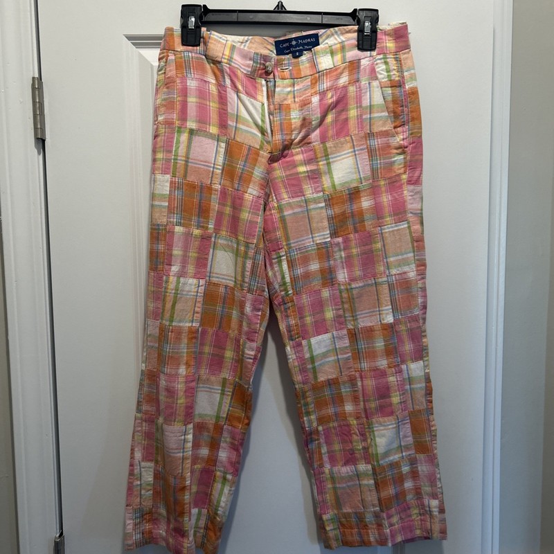 Cape Madras Women's Plaid Cotton Pants Multicolor Button Zip Pockets Preppy