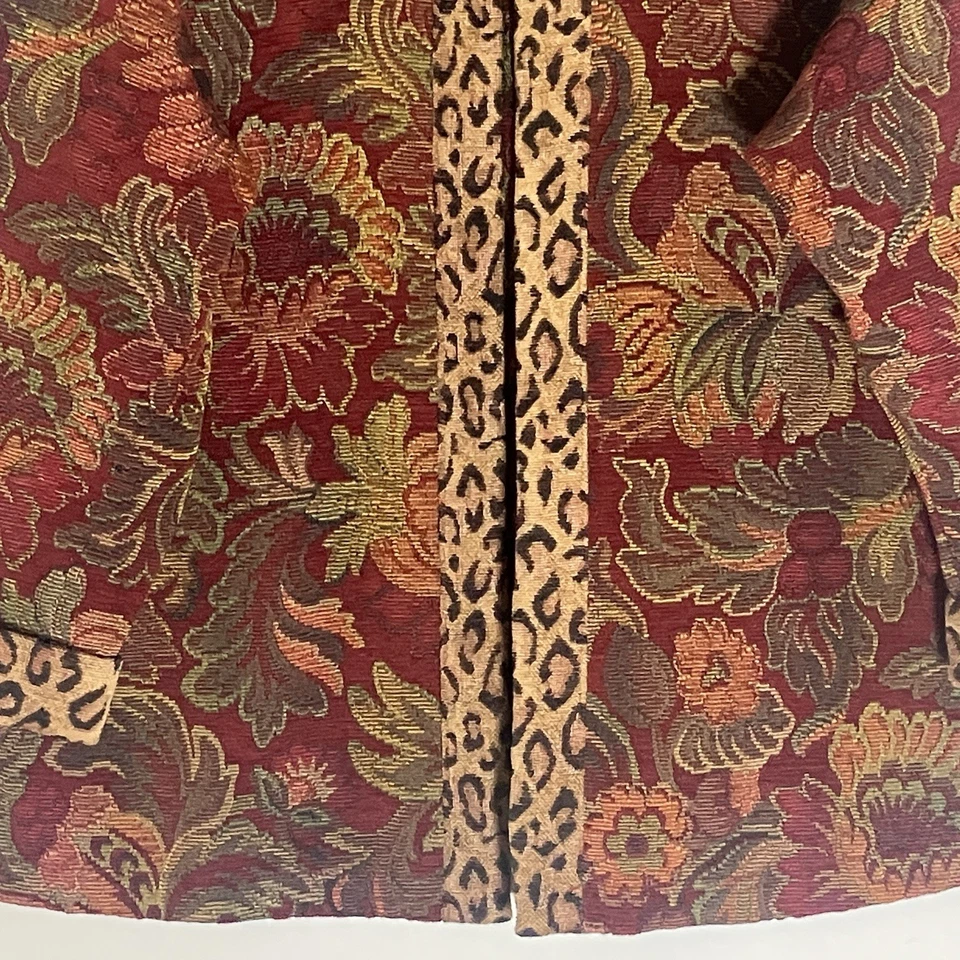 Jaqueta Coldwater Creek Feminina XL Multicolorida Floral Leopardo Tapeçaria Aberta Boho - Imagem 3 de 4