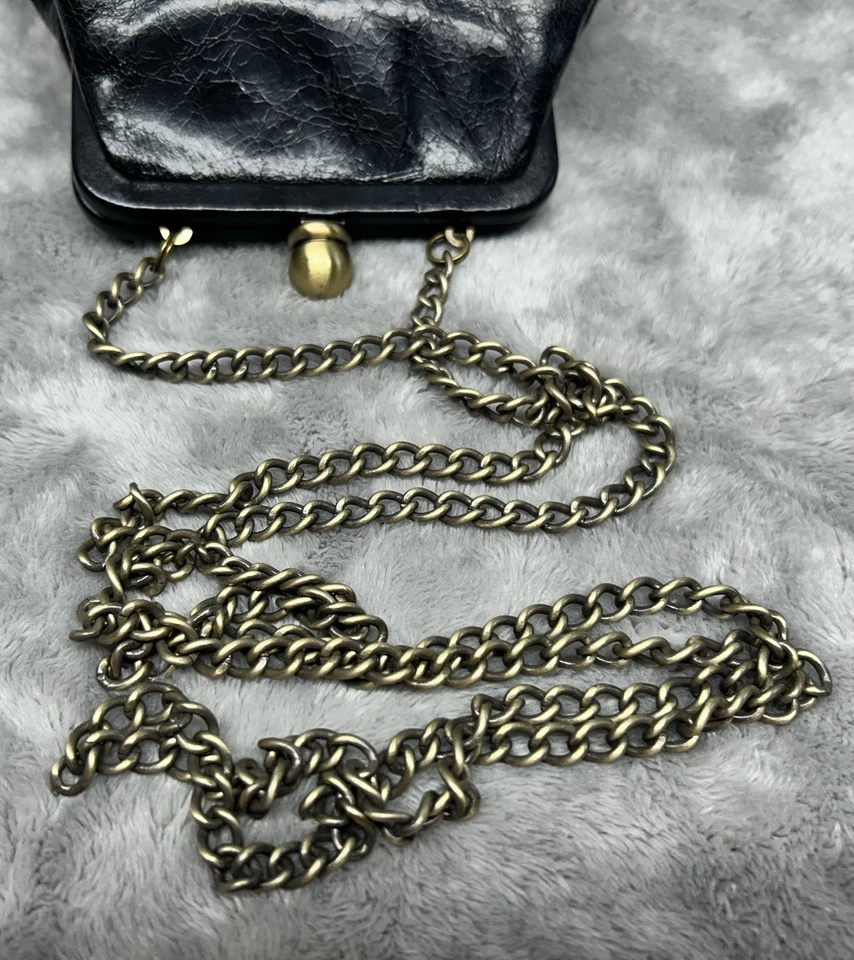 Bolso Bandolera HOBO International Negro Cuero Envejecido Kisslock De Colección Foto 4 de 4