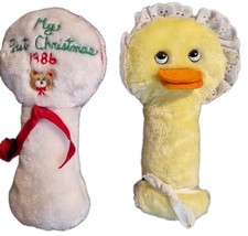 Vintage 2pcs Eden Babys First Toys Duck Bear Rattles Cloth Korea Good Cond 7"