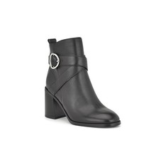 Nine West Womens 7 M Black Leather Need You Block Heel Ankle Booties NIB JO9