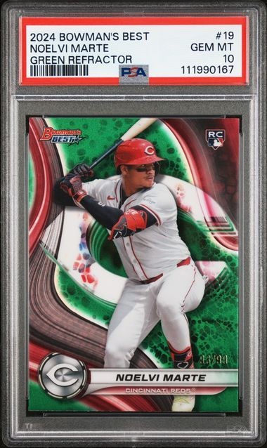 2024 Bowman's Best Green Refractor /99 Noelvi Marte #19 Rookie🔥PSA 10🔥POP 1🔥