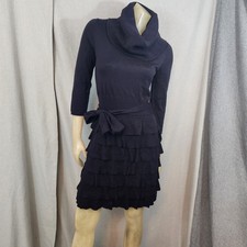 Jessica Howard Black Tiered Ruffle Cowl Neck Sweater Dress SMALL 3/4 Sleeve USED