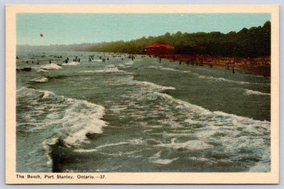 Vintage Canada Postcard PORT STANLEY Beach Ontario Waters Edge 1930s