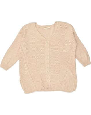 Oasis Damen 3/4-Ärmel V-Ausschnitt Pullover Pulli UK 14 Medium Beige TH01
