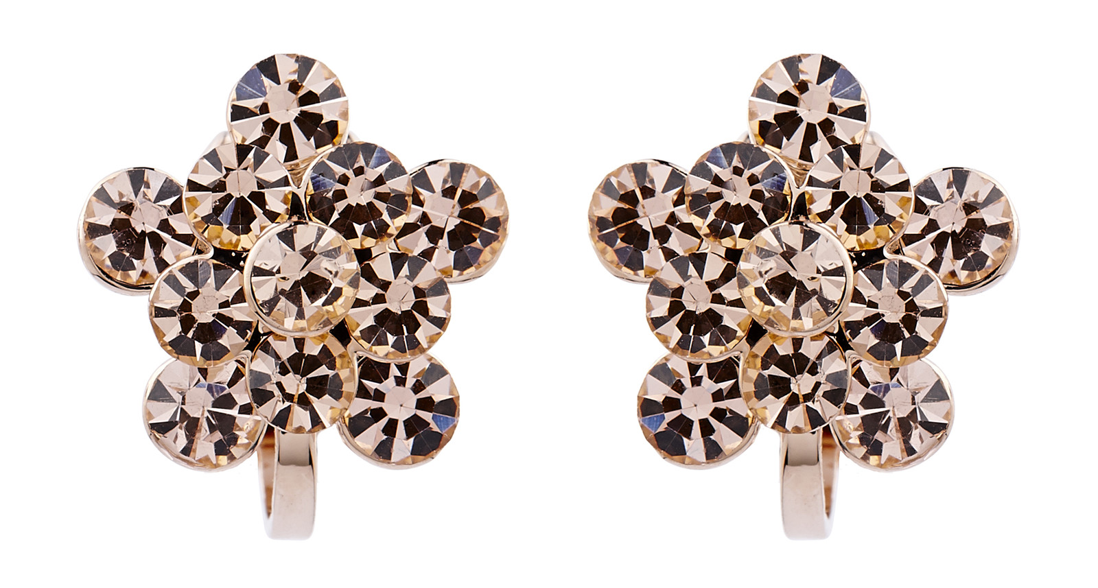 Gold Clip On Earrings stud with gold rhinestone crystals - Hanna