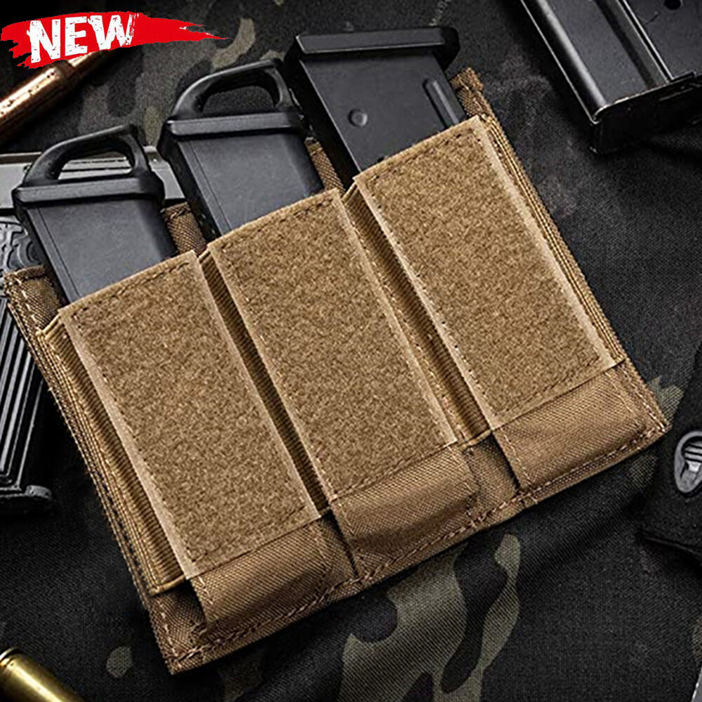 Tactical Molle 9mm Triple Open Top Nylon Pistol Magazine Pouch Mag Holder Bag US-image