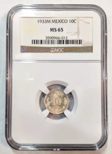1933 MS65 Mexico Silver 10 Centavos NGC UNC KM 431