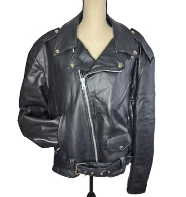 Excelled Promo Crate Amplifier Embossed Leather Biker Jacket Coat Sz 48 USA