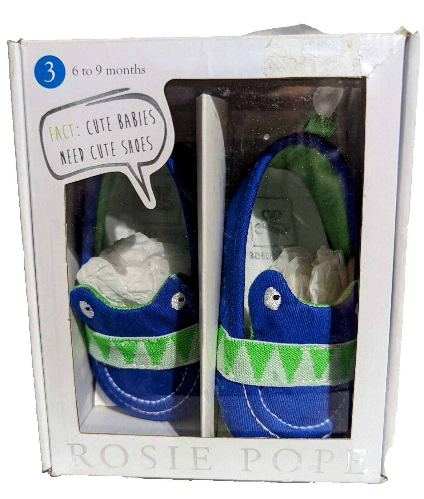 New in Box Rosie Pope I SEE YOU Blue & Green Baby Booties - Size 3/6-9 Months