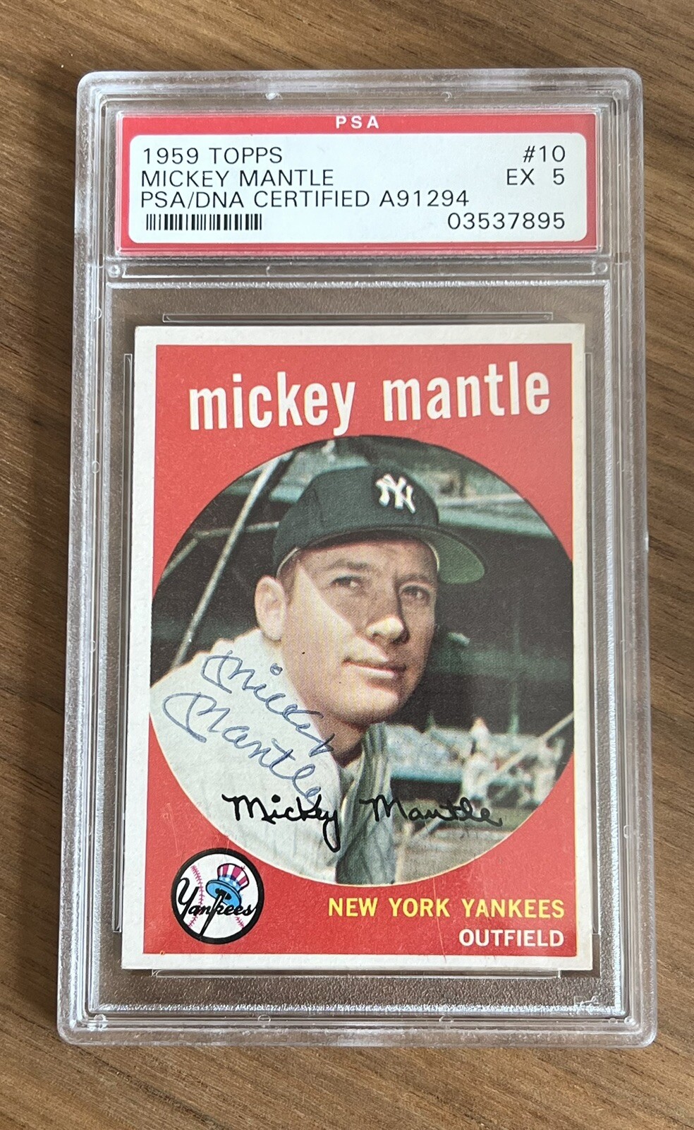 1959 Topps #10 Mickey Mantle Yankees PSA 5 PSA/DNA Auto Signed 1/1 Two Higher!