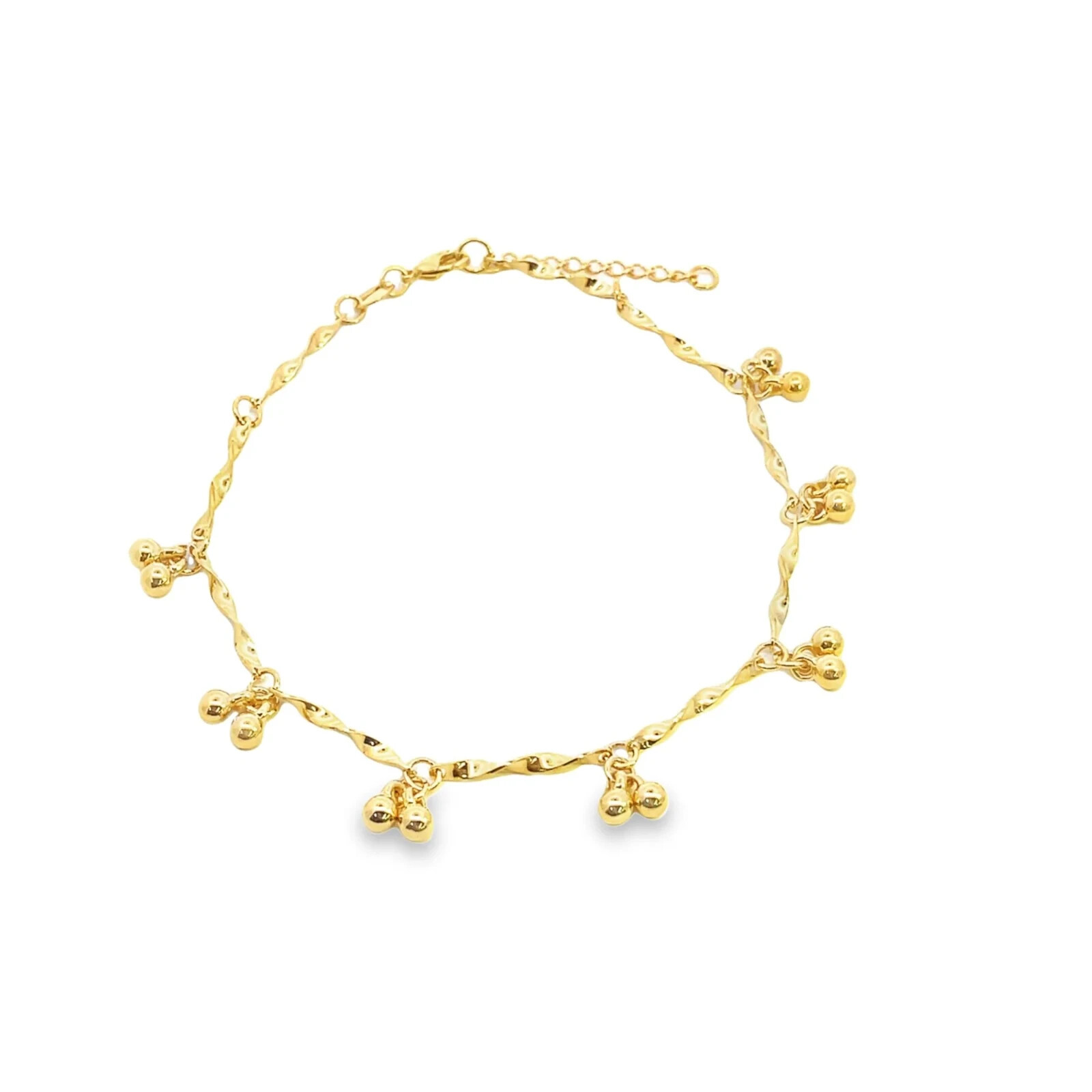 Foot 18K Gold Filled Twisted Anklet with Dangling Beads | Elegant Foot Jewelry