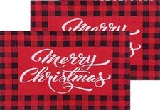 Set of 2 Same Tapestry Placemats,13"x19",MERRY CHRISTMAS ON RED&WHITE CHECK#1,HC