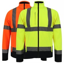 Image of Hi Vis Soft Shell Jacket Visibility Viz Safety Reflect Fleece Pockets New
