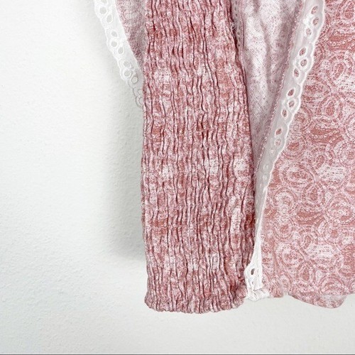 Misa Los Angeles Nilu Blouse in Washed Tile Pink Crochet Smocked Casual Medium - Picture 5 of 7