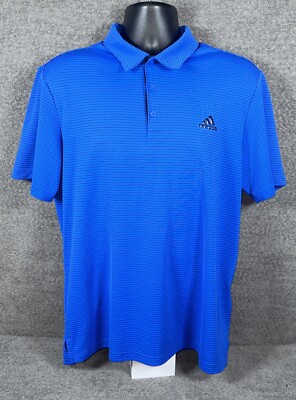 Men s Large Blue Adidas Polo With Black Horizontal Stripes - New Without Tags