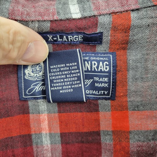 American Rag Cie Shirt Mens XL Red Gray Plaid Linen Long Sleeve Button Up - Picture 4 of 7