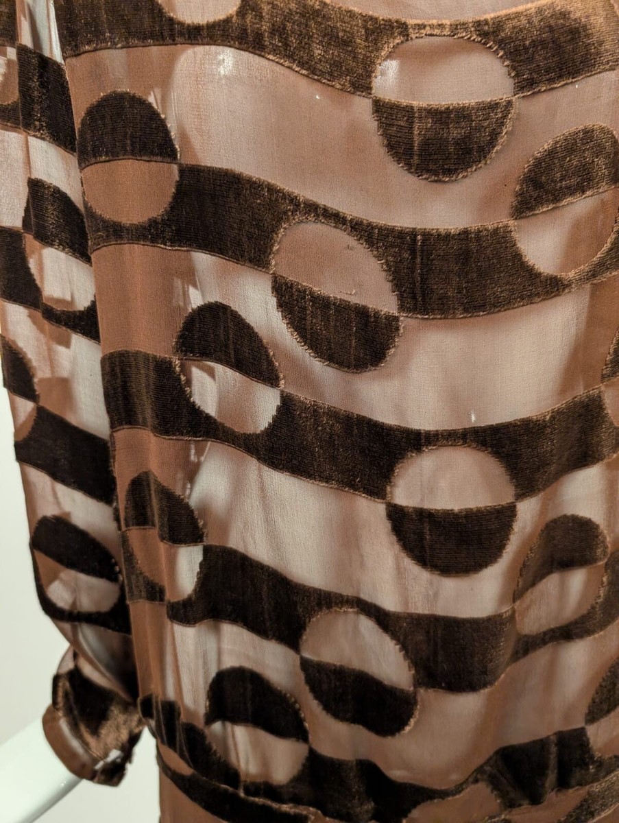 BEAUTIFUL BROWN BURNOUT SILK VELVET 1920'S DRESS W TAIL TRIM SIDE | eBay