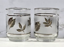 LIBBY Vintage Frosted Silver Gold Leaf Juice Glasses MCM Set of 2 EUC