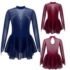 Kids Girls Dress Long Sleeve Dancewear Wedding Leotard Performance Mock Neck