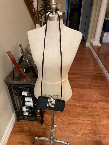 Ladies small Black/gold/rhinestone evening shoulderbag/clutch. FREE ship - Picture 3 of 3