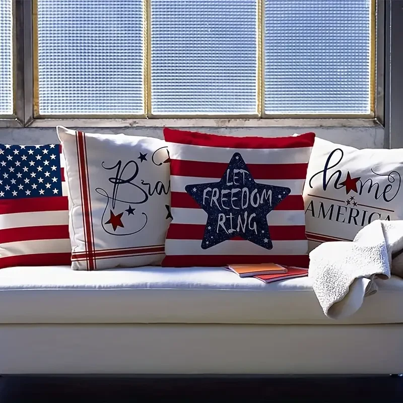 Fundas de cojín de lino bandera patriótica Foto 3 de 4