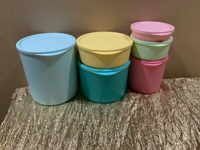 New Beautiful Tupperware Set of 6 Cubix Round Containers Pastel Colors ALL SIZES