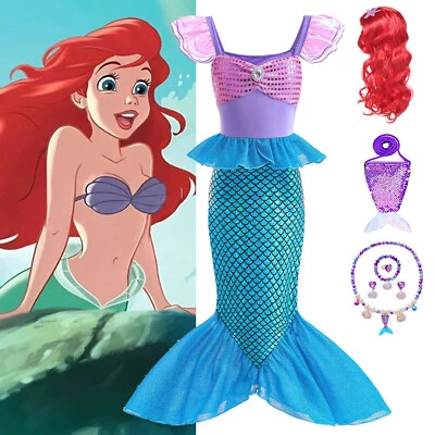 ELEBABY Girls Mermaid Ariel Fancy Dress Up Princess Cosplay Party Costume Outfit Skirts