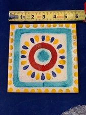 🔥🐇ARTISTIC TILE MADE IN ITALY SUNBURST DESIGN HAND-PAINTED 1970s UnknownArtist