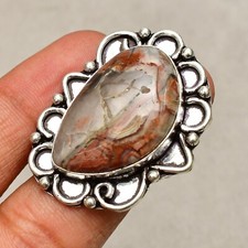 Crazy Lace Agate Gemstone 925 Sterling Silver Handmade Jewelry Ring Size 8.5