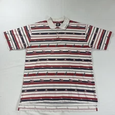 Tabasco XL Polo Golf Shirt Red White Blue Striped Stripes USA Flag AOP