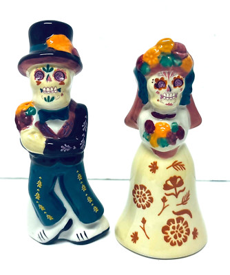 Day of the Dead Sugar Skull Halloween Talavera Wedding Couple Salt & Pepper Set