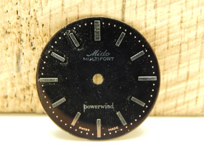 Mido Vintage Watch Dial Black Silver Stick Markers Multifort Powerwind 23.8mm