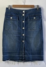 Abercrombie & Fitch Y2K Button Front Denim Skirt Women's Blue Soft Frayed Hem 29