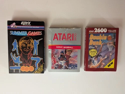 Lot Of 3 Atari 2600 Boxed Sports Games Double Dunk Summer Games Baseball Tested