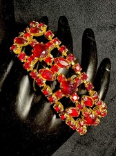 Vintage Prong Set Red Ruby Colored Rhinestone Gold Tone Bracelet