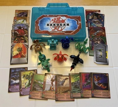 Lot of 7 Bakugan Battle Brawlers, 19 Cards, and Carrying Case Vintage Bakugan