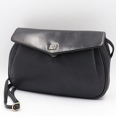 GIVENCHY Shoulder Bag Black Leather 2Way Clutch Handbag Vintage Small Crossbody