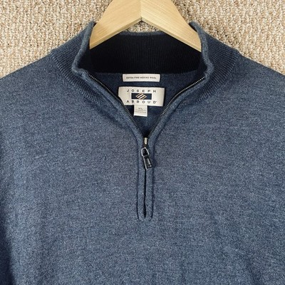 Joseph Abboud Sweater Men's XL Blue 100% Extra Fine Merino Wool 1/4 Zip T291