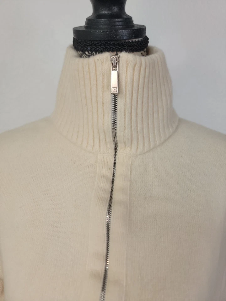 Suéter Lafayette 148 New York Lana Cachemira Mujer M/L Cremallera Completa Crudo Marfil Foto 3 de 4