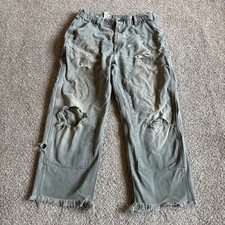 Carhartt B136 MOS Green Double Knee Dungaree Carpenter Pants 34x26 Distressed