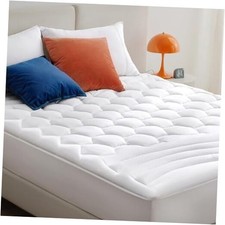 Mattress Pad - Quilted Fitted Mattress Topper Protector with 8-21 King White