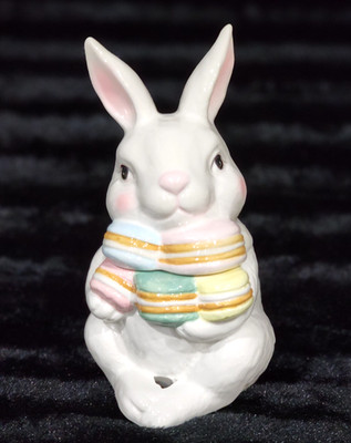 Sitting White Easter Bunny Cookie Jar Pastel Macarons 9'' Ceramic Treats Rabbit