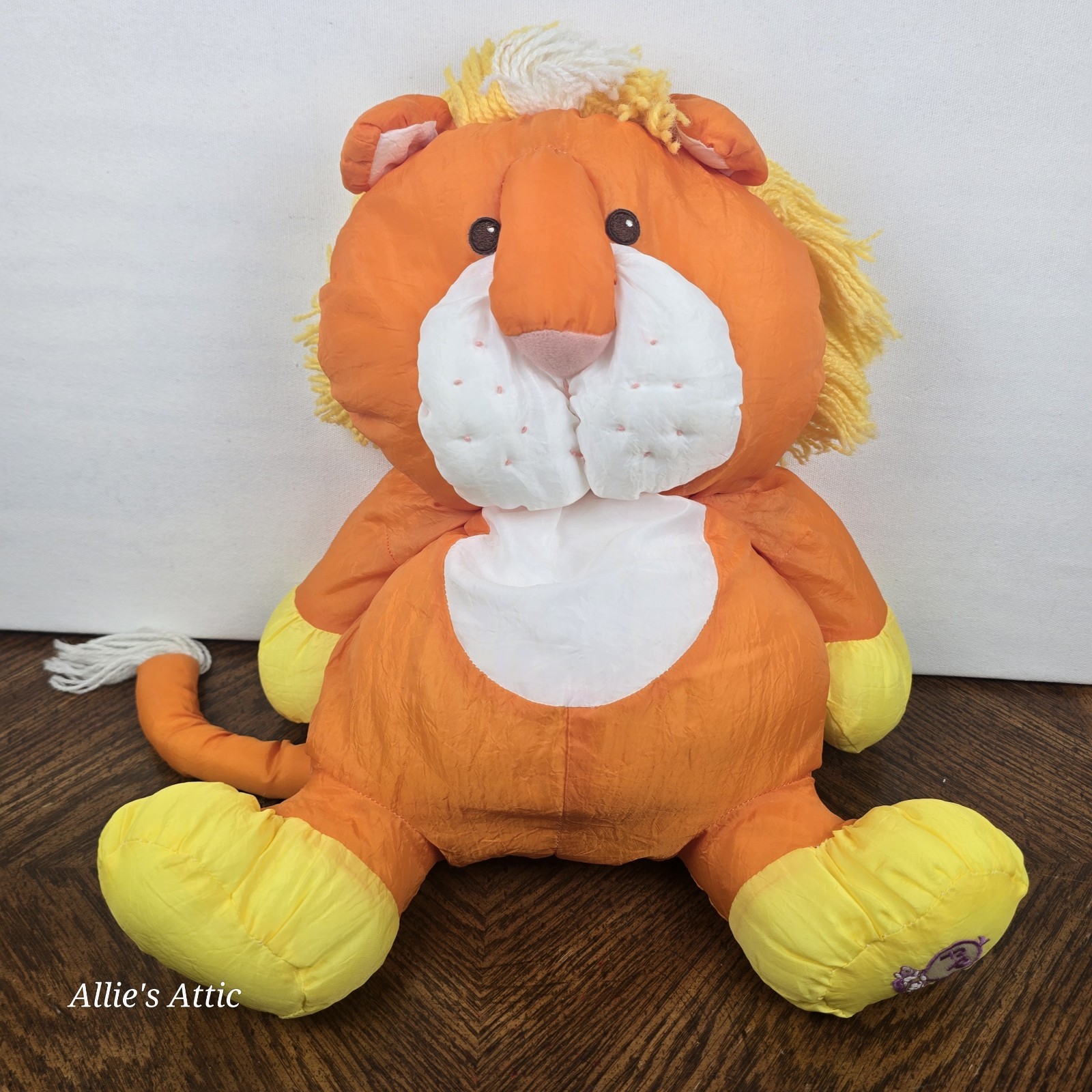 Puffalumps Lion Plush Cat Nylon Parachute Stuffed Animal Orange Vintage 15"