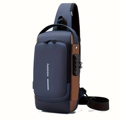 Men Anti Theft Crossbody Chest Bag USB Charging Sling Travel Pack